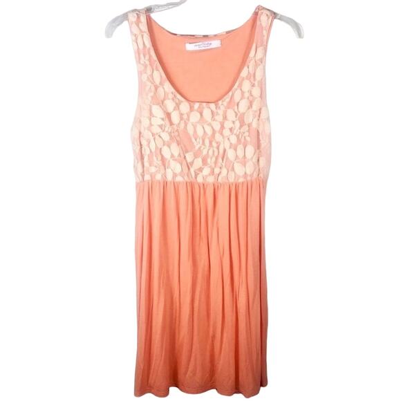Anthro Modern Vintage Peach Leaf Lace Dress Medium Hippie Crunchy Minimalist - Picture 2 of 7